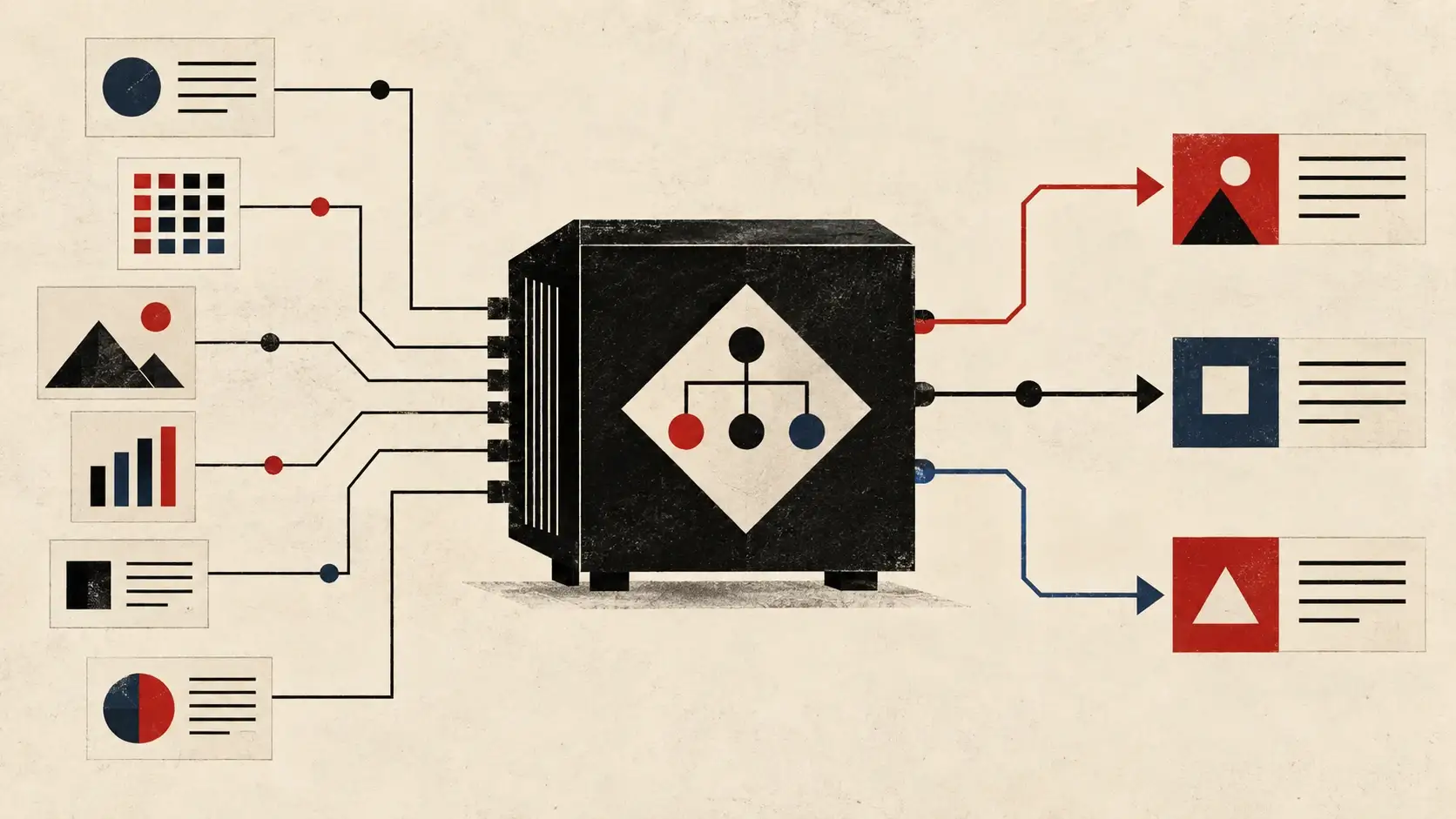A decision graph turning incoming signals into typed software actions.