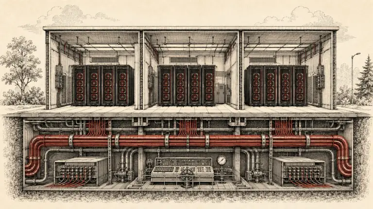 Separate server bays connected to shared infrastructure, illustrating the difference between local isolation and system-wide access.